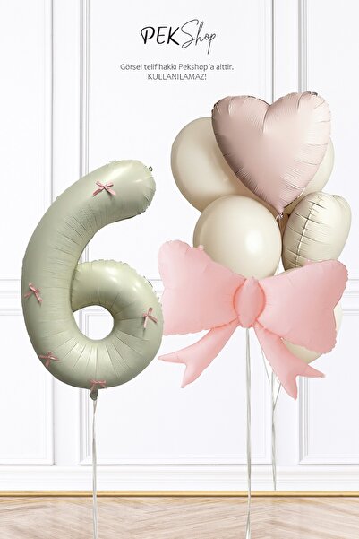 PEKSHOP Pembe Fiyonk Kurdele Süslü 6 Yaş Balonlu Fiyonk Tema Doğum Günü Balon...