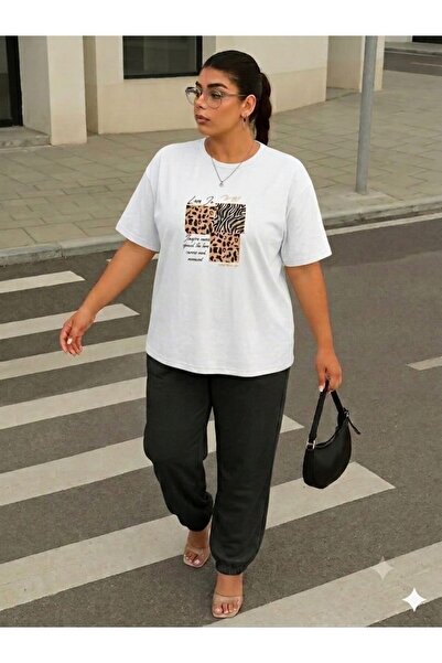 YK WEAR Unisex Oversize T-Shirt Tracksuit Leopard & Zebra Patterned Printed C...