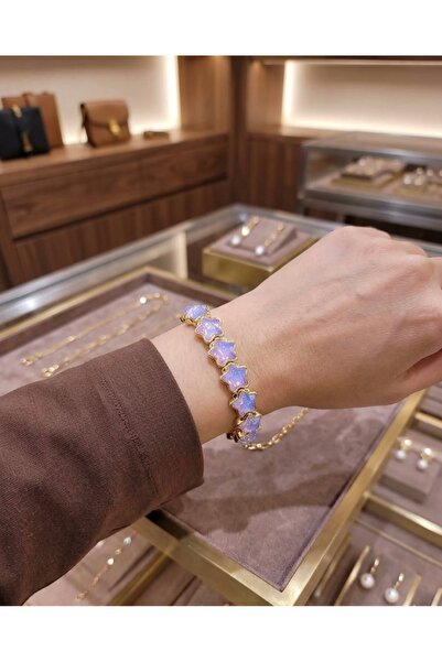 Yegane Gold Renk Kristal Taşlı,Lastikli Model Bileklik Fosfor Yıldız Model
