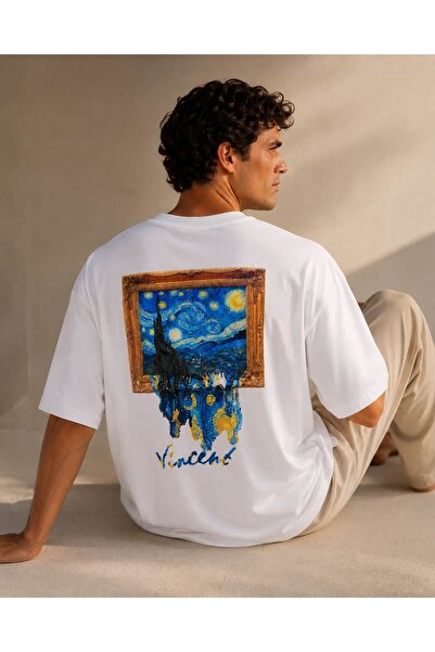 CANMODA تي شيرت Recien Van Gogh Starry Night مطبوع كبير الحجم و100% قطن أبيض ...