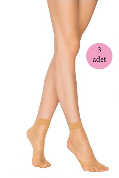 EGE YELİ 3 Pieces 15 Socket Thin Shiny Short Socks Skin Color