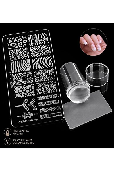 Fırsato Zebra Çizgi Desenli Nail Art Stamping Damgalama Plakası ve Silikon St...