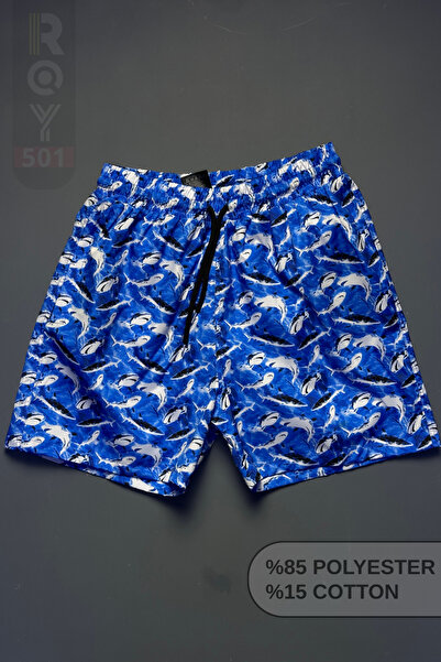 ROY501 Men's Swim Shorts Patterned Pocket Zippered Mesh Swim Shorts