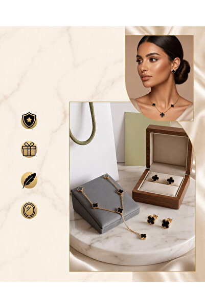 Gemnest Accessories Black Clover Flower Necklace and Earrings Set