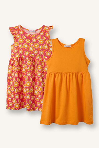 DeFacto Desenli Kolsuz 2li Elbise Kız Bebek C0071A526SM