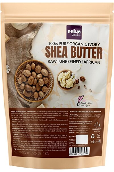 Paiya Organics Raw Unrefined Organic Shea Butter, 1Kg | For Skin, Face, Hair ...