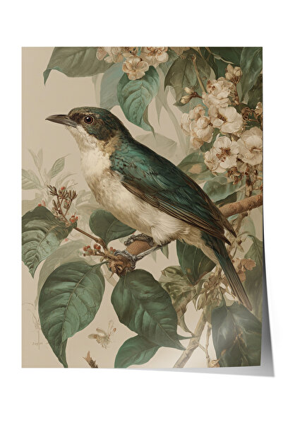 Zestia Vintage Wall Poster, Blue Bird among the Leaves Poster No: 20221