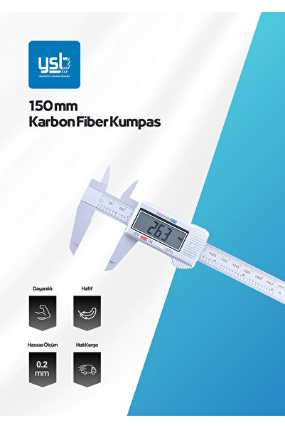 YSB 150 mm Karbon Fiber Dijital Kumpas - Gümüş - (Pil + Yedek Pil Dahil)