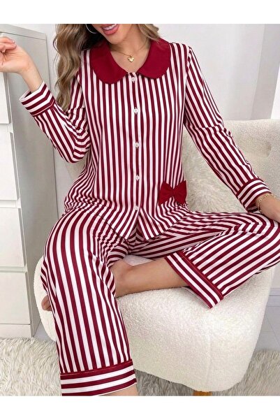 BIT1 Bet1 Women's 2 Piece Striped Print Lounge Wear Set Shirt and Pants