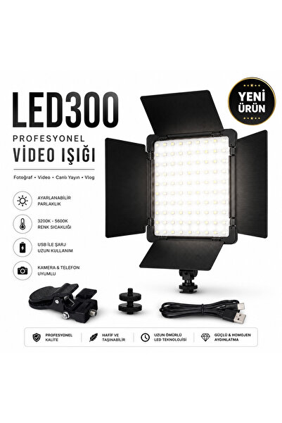 Aırstorr LED300 Profesyonel Video Işığı Fotoğraf ve Video Çekim LED Paneli Ay...