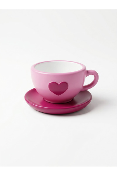 BELLATRİX ATÖLYE Pembe Kalpli Fincan Formlu Dekoratif Obje – 7,5 x 4,5 cm