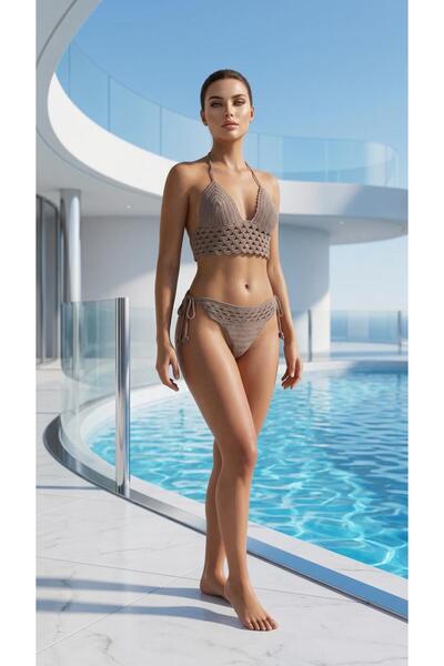 Qvien Secret Kadın Bikini Takımı Tığ Elişi Özel Tasarım El Örmesi Bikini Takımı