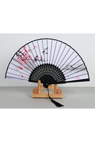 OFİSİNN Beluga Yelpaze Bambu Kumaş Serinletici Vintage Şık Dekorasyon Püsküllü Japon Yelpaze Erik Çi