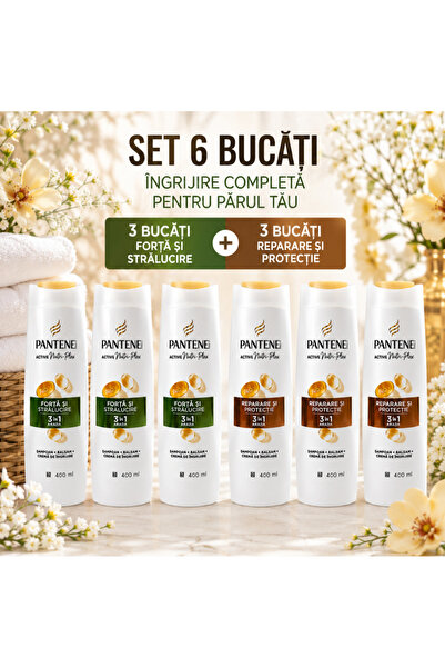 Pantene Șampon Set 6 Bucăți Active Nutri-Plex 3 în 1, 3× Forță și Strălucire ...