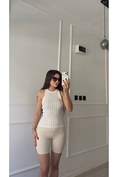 Daves Cream Stone Detailed Zero Sleeve Blouse