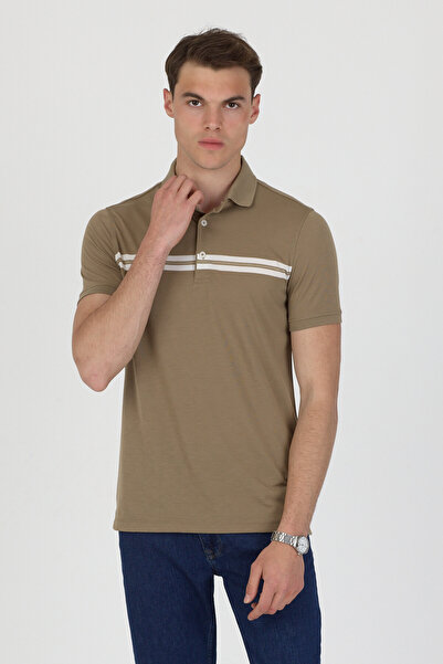 ENQUE Polo Collar Cotton Pocketless Striped Short Sleeve T-Shirt