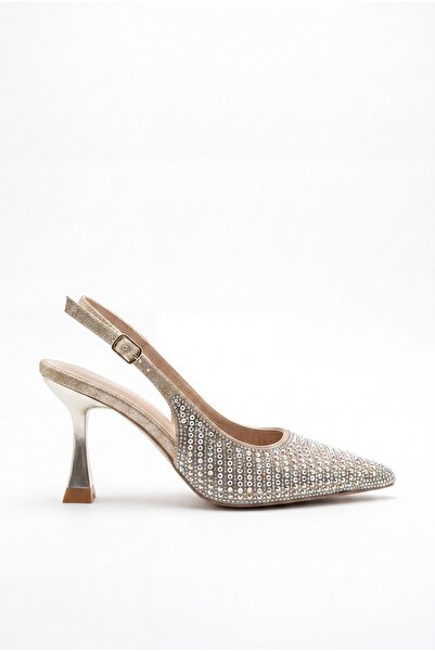 Assortie Glitz Taşlı Arkası Açık Kadeh Topuklu Ayakkabı Gece Ve Abiye Stiletto 9CM
