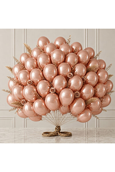 BeySüS Rose Gold Color Latex Metallic Balloons (30 cm) - 50 Pieces
