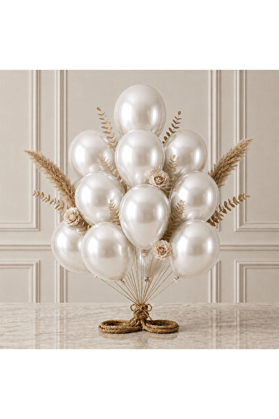 BeySüS White Color Latex Metallic Balloon (30 cm) - 12 Pieces