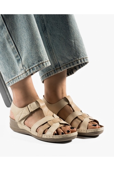 ALOGO Women's Khaki Sandals Made of Elon Eco- Leather