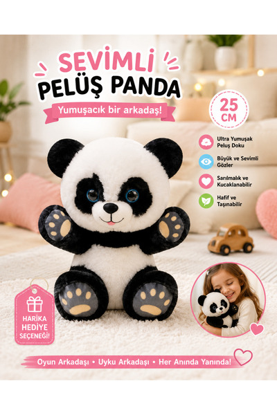 TRUST STORE Sevimli Peluş Panda 25 CM Yumuşacık Dokulu Büyük Gözlü Sarılmalık...