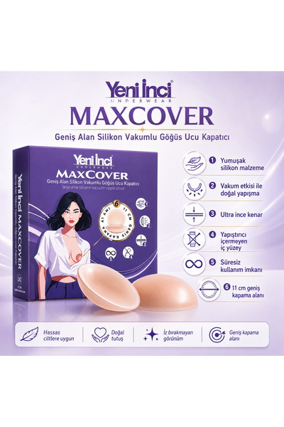 Yeni İnci Maxcover Geniş Alan Silikon Vakumlu Göğüs Ucu Kapatıcı