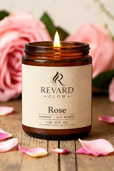 Revard Glow Gül Kokulu Mum - %100 Doğal El Yapımı Soya Mumu - 100 cc Cam Kavanoz