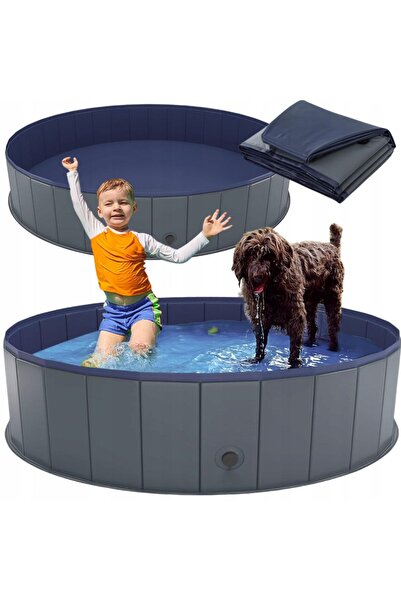 Mardil Piscină pentru câini pliabilă, ranforsată, 100x30cm, Albastru/Gri, bai...