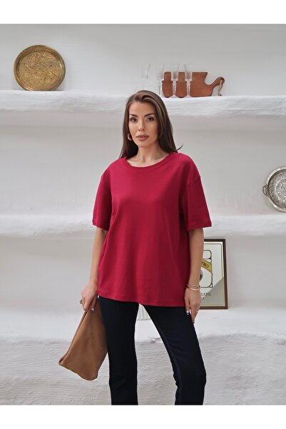 Paw Garage Tricou oversize din țesătură Mia Interlock, cu decolteu tip crew, ...