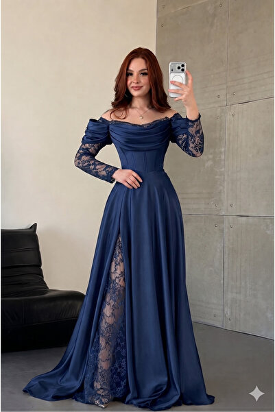 zoezoe Deniz Royal Dantel Detaylı Siyah Abiye