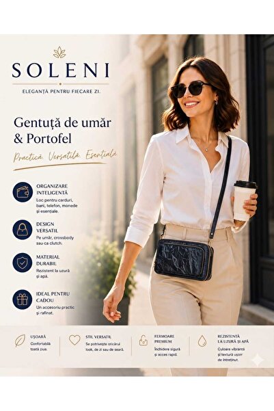 ANY SHOP MARKET SOLENI Geantă Damă Crossbody cu Portofel Integrat, Compartime...