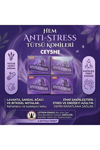 Hem Anti-Stress Stres Azaltıcı Sakinleştirici Kokular 4 Paket (40) Konik Tüts...