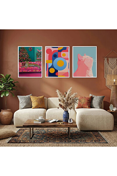 KOLAJTASARIM Set de picturi din lemn cu 3 piese, cu design eclectic vibrant, ...