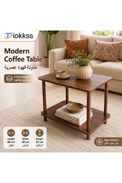 Tiokkss Modern Walnut Coffee Table, 2-Tier Sofa Side Table with Open Storage ...