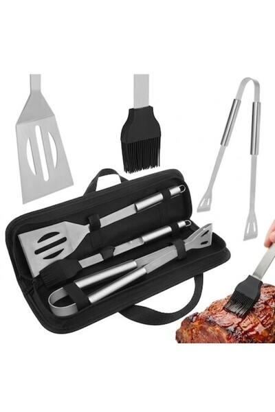 Kaminer Set de 3 ustensile pentru grătar KAMINER, spatulă, pensulă, husă de t...