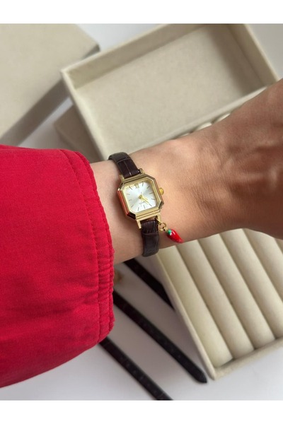 MERW Daisy Model Red Pepper Charmlı Leather Cord Women's Wristwatch