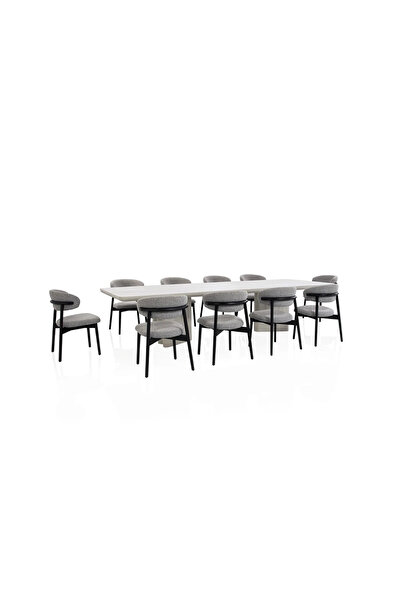 Midas Furniture WOODEN DINING TABLE SET 10 CHAIRS 340X120X75 CM WHITE