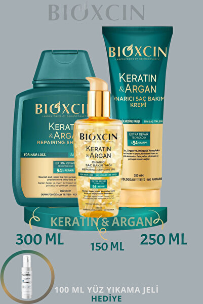 Bioxcin Keratin & Argan Onarıcı Şampuan 300 ML-Saç Kremı 250 ML -Saç Bakım Ya...