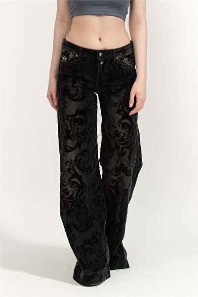 VERSACE JEANS COUTURE Slim Wide Leg Stella Kadın 5 Cepli Pantolon Siyah