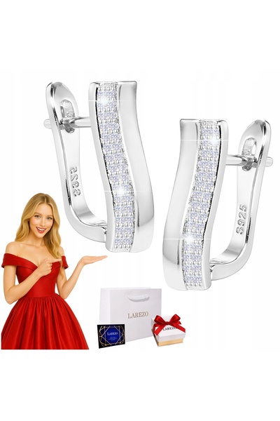 Larezo Cercei Dreptunghiulari Din Argint 925 Cu Clips, Tip Englezesc, Cu Cris...