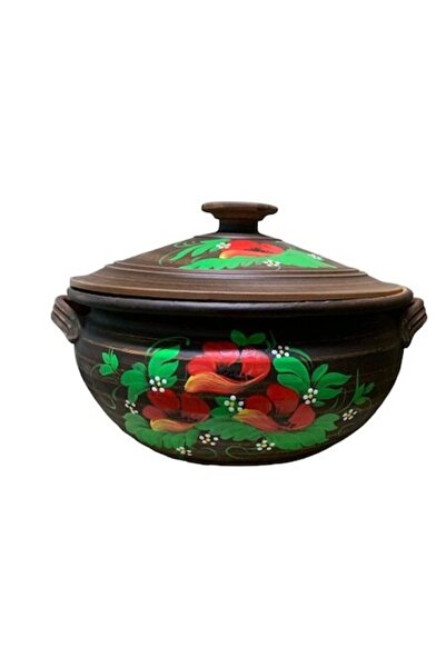 OEM Ghiveci din lut roșu pentru varză, 5 l, pictat manual cu flori de mac