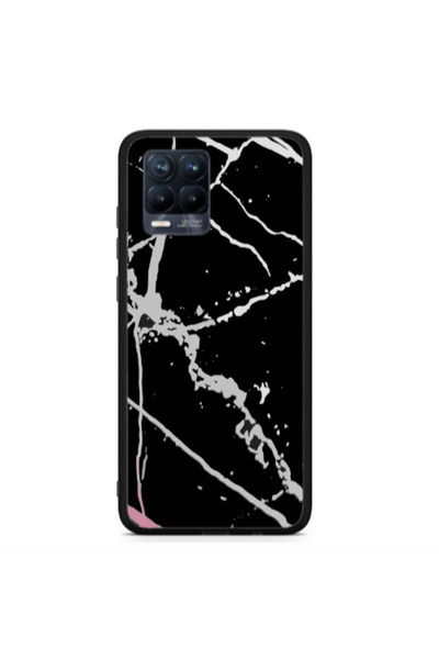 Other Realme 8 Marble Cream Cracks Black Glossy Θήκη