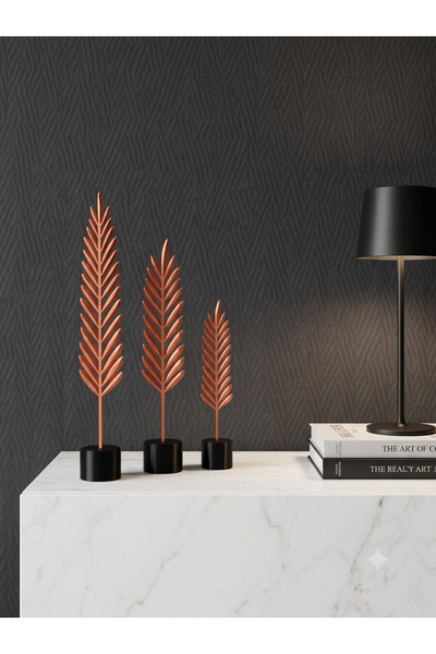 3-Piece Leaf Motif Desktop Decorative Trinket Set Stylish Home Office Accessory Copper