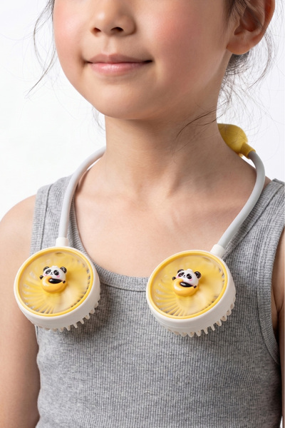 Rocha Baby Sevimli Panda Figürlü Şarj Edilebilir Boyun Fanı Taşınabilir USB G...