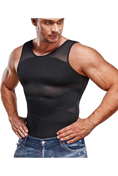 Generic Men's Slimming Compression Undershirt, Body Shaper Tank Top for Gynec...
