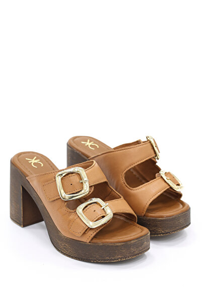 kajal ayakkabı Kcl 776 Buckle Detailed Thick Heeled Slippers