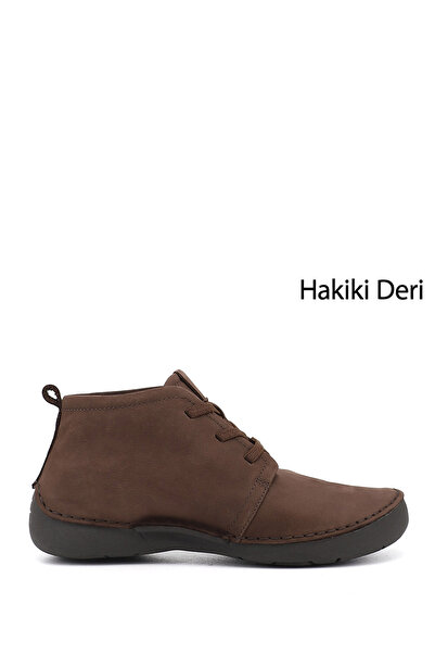GÖNDERİ(R) Women's Light Brown Nubuck Lace-Up Genuine Leather Comfort Boots
