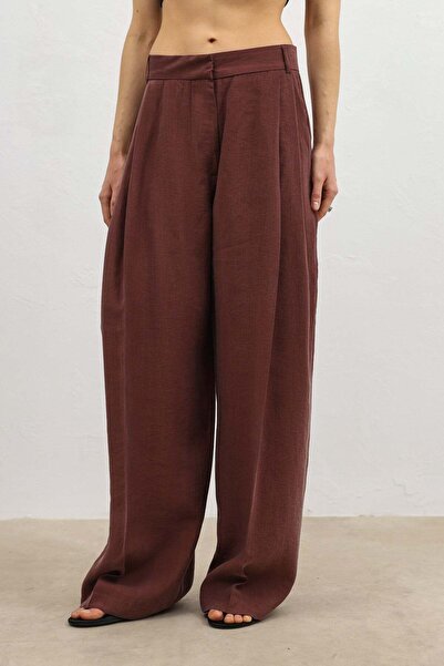 Antioch Burgundy Lyocell Blend Wide Leg Women's Trousers