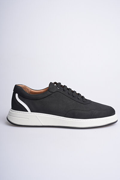Fame Step Hakiki Deri Erkek Sneaker Ayakkabı Siyah Delikli Nefes Alan Günlük ...