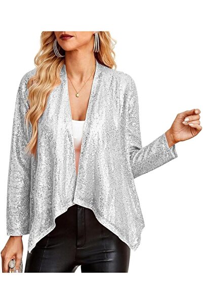 Other Women's Sequin Jacket Shrug Long Sleeve Glitter Jacket Sparkly Party Op...